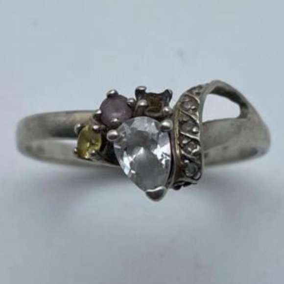 Sterling Garnet Silver Plated Women's Multicolor Three Gemstones Topaz Ring - Picture 8 of 8